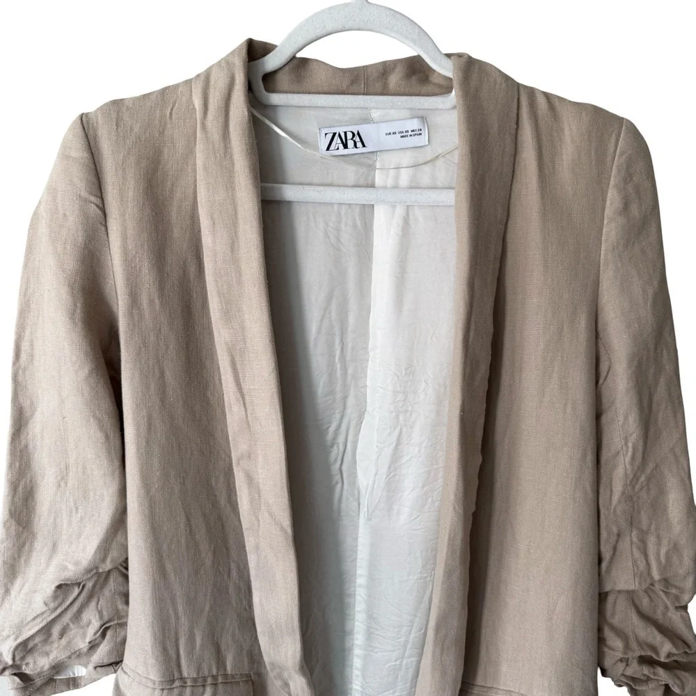 Zara Beige Linen Blend Open Textured Blazer Size XS Casual Business Office Work - Picture 11 of 12